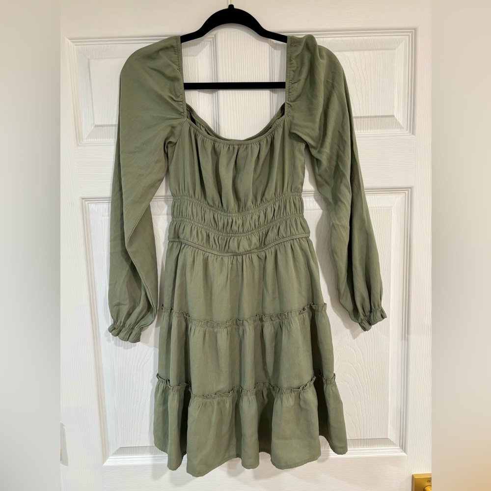 Smocked Olive Green Women's Dress